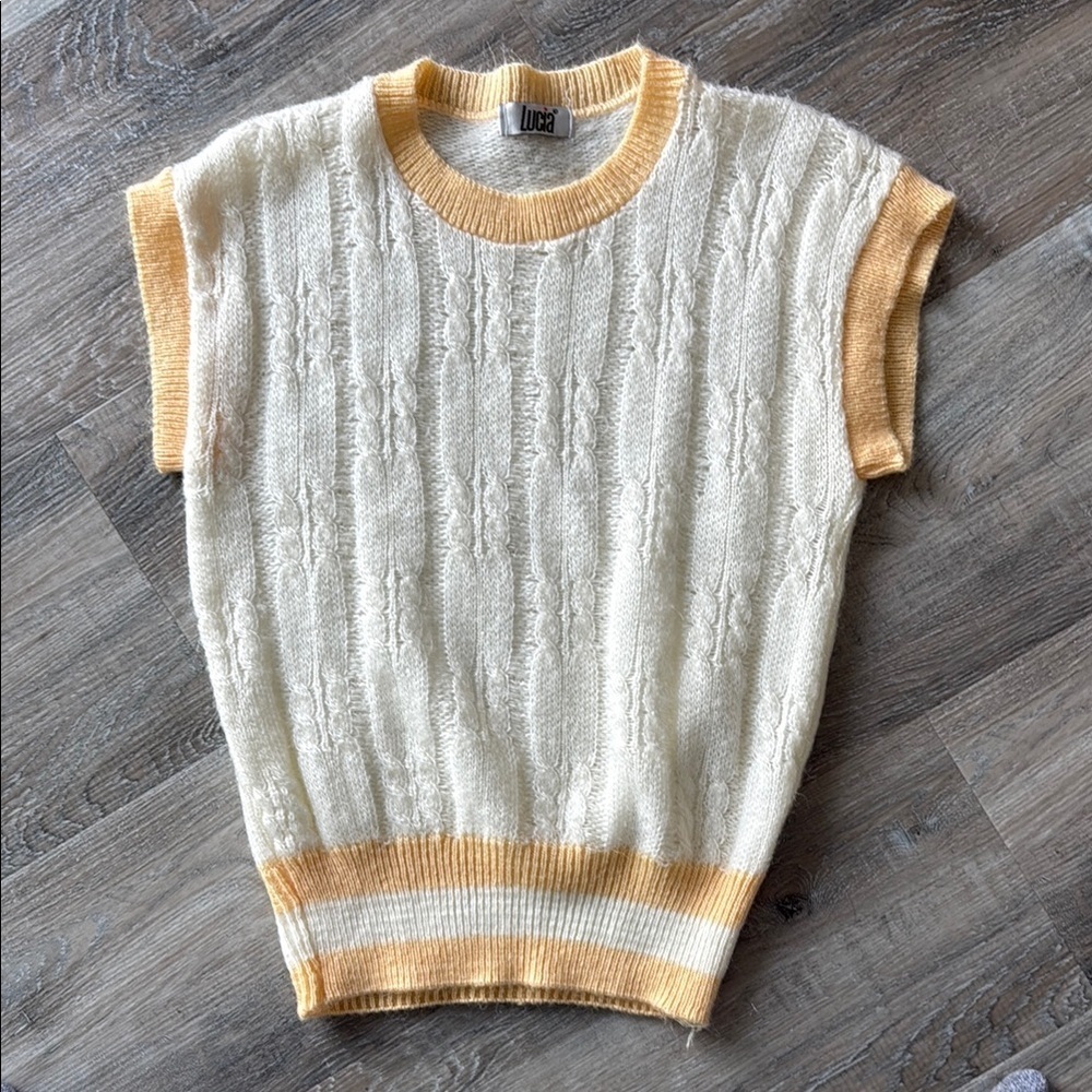 Lucia off white and Tan/ yellow Knit Sweater Vest sz s